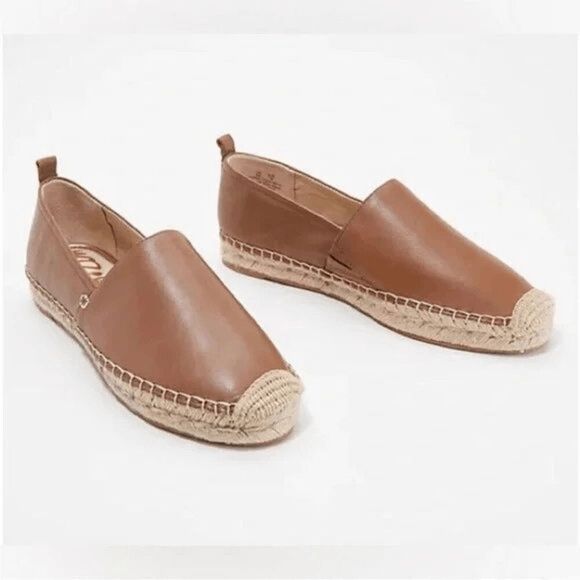 Sam Edelman Khloe Espadrille Leather Flats comfort Sz 6 1/2 tan brown slip on - Picture 1 of 9